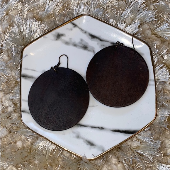 Large Wooden Circle Dangle Earrings - Picture 2 of 3